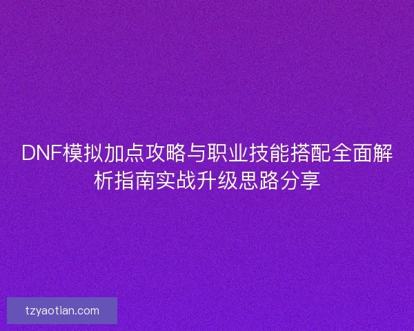 DNF模拟加点攻略与职业技能搭配全面解析指南实战升级思路分享